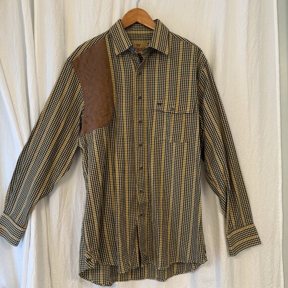 King Ranch - Quilted Shoulder & Elbows Mens L Plaid Shooting Dress Shirt NWOT - Picture 2 of 9